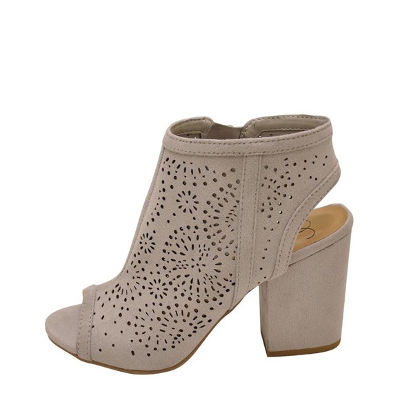 NEW Grey Vegan Suede Peep Toe Chunky Heels - Picture 6 of 10